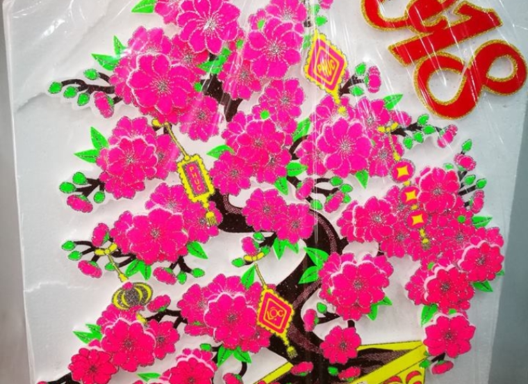 Hình dán trang trí xốp *đào hồng* 01