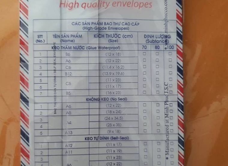 Bao thư tự dính (20 cái)