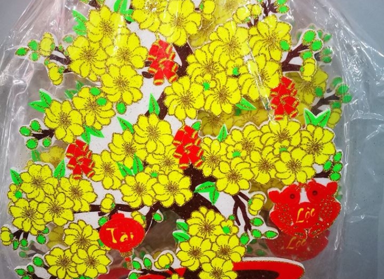 Hình dán trang trí xốp *mai vàng* 02