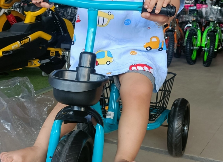 Xe đạp 3 bánh có giỏ đựng đồ đằng sau màu xanh